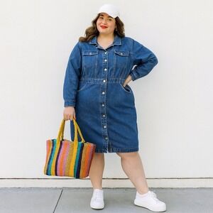 Vintage 90s/Y2K Adriana Sport Denim Button Front Dress SZ 22 Classic Retro